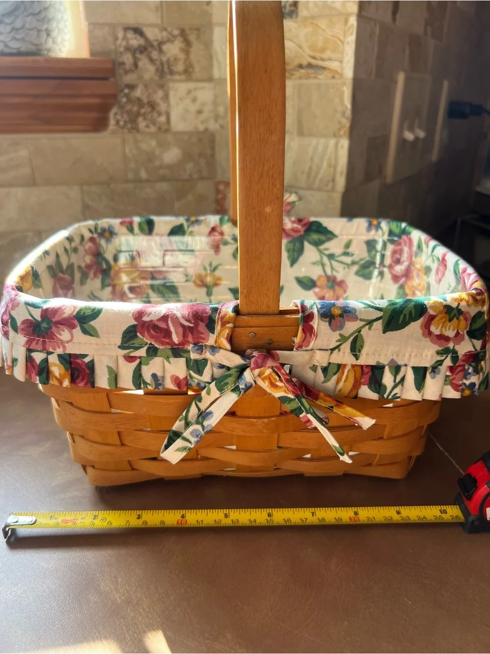 Longaberger Rectangular Tan Woven Basket with Handle,